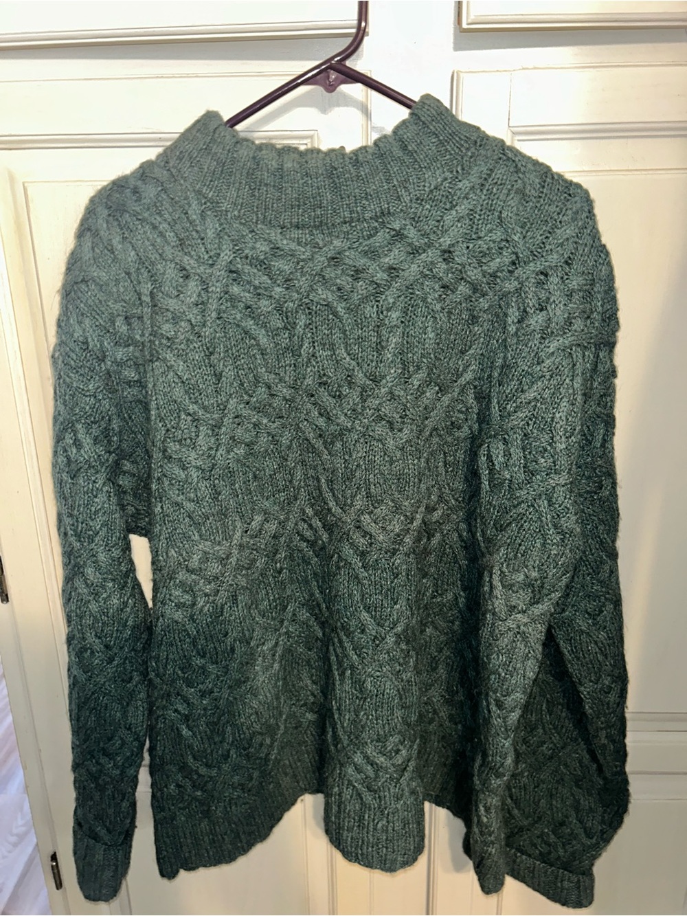 VTG 90s J Crew Oarsman Cable Fisherman Knit Sweater Size XL 100% Wool Green